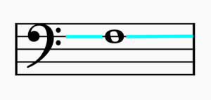 Bassschlüssel mit markiertem kleinen f auf der Notenlinie