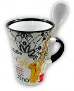 Cappuccino Mug with spoon - Sax/white 