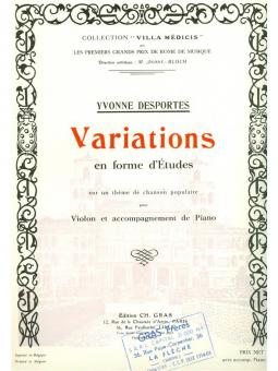Variations En Forme D Etudes Sur Un Theme De Chanson Populaire 