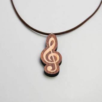 Halskette Violinschlüssel Walnuss/Ahorn 