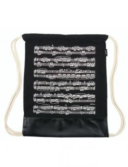 Drawstring bag notelines black canvas 