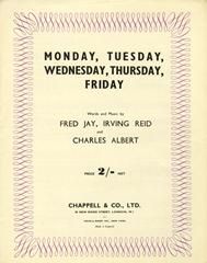 Monday, Tuesday, Wednesday, Thursday, Friday 