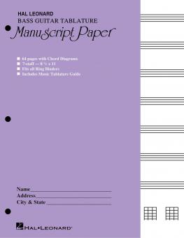 Bass Guitar Tablature Manuscript Paper (Purple Cover) 