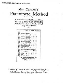 Mrs Curwen's Pianoforte Method Unbarred Sentences Steps I-VI 