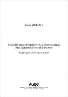 8 grandes études progressives classiques en arpège pour guitare en notes et tablatures 