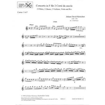 Concerto in F für 2 Corni da caccia, 2 Flöten, 2 Oboen, 2 Violinen, Viola und Basso (Seibel 233, Haußwald I:20) 