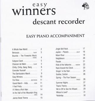 Easy Winners - Piano Accompaniment for Descant Recorder 