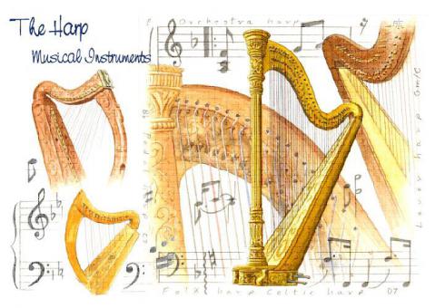 Greetings Card - Harp Design 