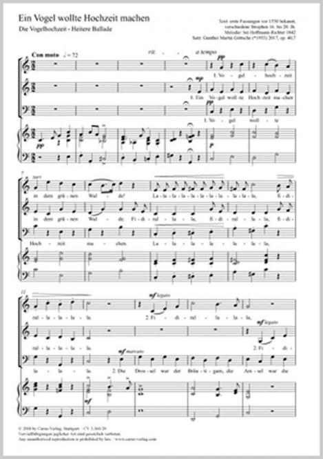Ein Vogel Wollte Hochzeit Machen Ernst Friedrich Eduard Richter Chor Noten 