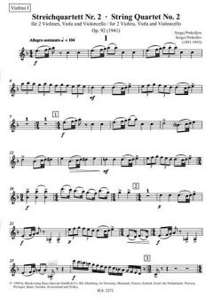 Streichquartett Nr. 2 auf kabardinische Themen op. 92 von Sergei Sergejewitsch Prokofjew im Alle Noten Shop kaufen (Stimmensatz)