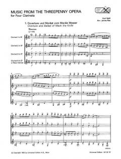 Stücke aus Die Dreigroschenoper von Kurt Weill für 4 Klarinetten (3 Klarinetten und Bassklarinette) im Alle Noten Shop kaufen