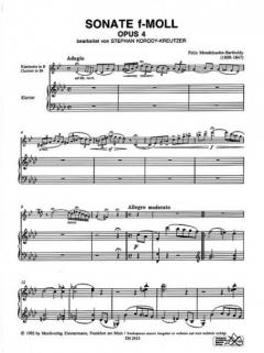 Sonate f-Moll op. 4 von Felix Mendelssohn Bartholdy für Violine und Klavier, bearbeitet für Klarinette und Klavier im Alle Noten Shop kaufen