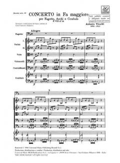 Concerto F Major Bassoon Strings Continuo RV490 Score Fviii#32 T278 (Antonio Vivaldi) 