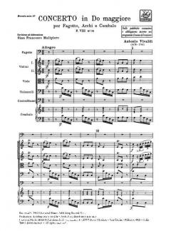 Concerto C Major Bassoon Strings Continuo RV466 Score Fviii#28 T274 (Antonio Vivaldi) 