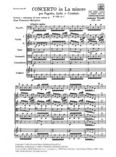Concerto In A Minor Bassoon Strings Continuo Score RV497 Fviii#7 T72 (Antonio Vivaldi) 