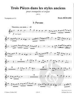 Trois Pièces dans les styles anciens pour trompette et orgue 