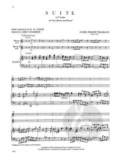 Suite in F-Dur von Georg Philipp Telemann für 2 Hörner und Klavier