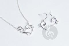 Parure HazenArt Cœur de Clé + Chaîne de cou 40 cm + Boucles d'Oreilles Clé de Fa 