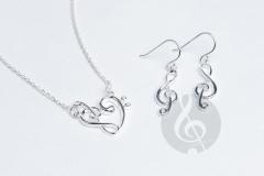 Parure HazenArt Cœur de Clé + Chaîne de cou 40 cm + Boucles d'Oreilles Clé de Sol 