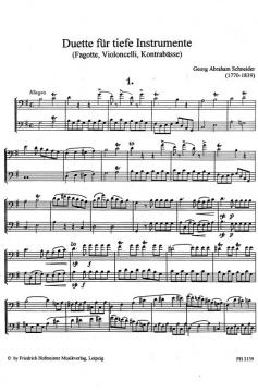 Duette für tiefe Instrumente Heft 1 (Georg Abraham Schneider) 