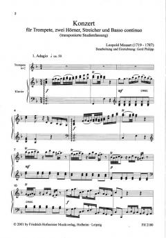 Konzert für Trompete, 2 Hörner, Streicher und Bc von Leopold Mozart im Alle Noten Shop kaufen