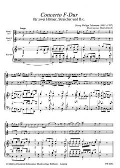 Concerto F-Dur für 2 Hörner, Streicher und B. c. von Georg Philipp Telemann für 2 Hörner und Klavier