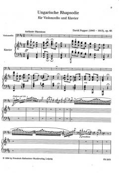 Ungarische Rhapsodie, op. 68 / Fassung für Violoncello und Klavier von David Popper im Alle Noten Shop kaufen