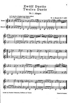 12 Duette, KV 487 von Wolfgang Amadeus Mozart für Horn Duett