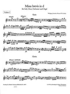 Missa brevis in d-moll KV 65 von Wolfgang Amadeus Mozart für Soli (SATB), gemischten Chor, Orchester und Orgel im Alle Noten Shop kaufen (Einzelstimme) - OB4875-VL1