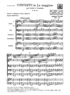 Concerto A Major Strings Continuo RV158 Score FXII#4 T8 (Antonio Vivaldi) 