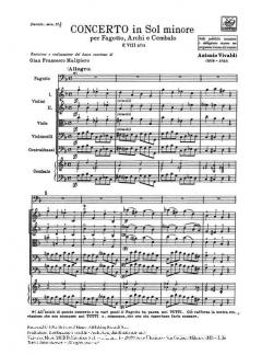Concerto G Minor Bassoon Strings Continuo RV496 Score FVIII#11 T214 (Antonio Vivaldi) 