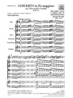 Concerto F Major Oboe Strings Continuo RV455 Score Fvii#2 T14 (Antonio Vivaldi) 