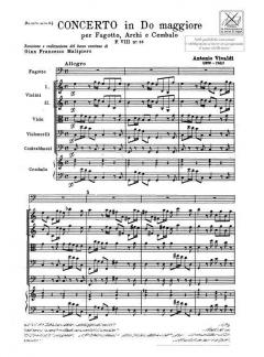 Concerto C Major Bassoon Strings Continuo RV479 Score Fviii#26 T272 (Antonio Vivaldi) 