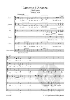 Lamento d'Arianna für 5 (Sing-)Stimmen (SSATB) und Basso continuo von Claudio Monteverdi 