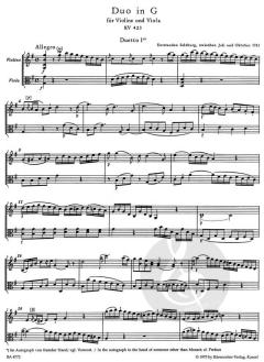 Duos für Violine und Viola von Wolfgang Amadeus Mozart (Download) 