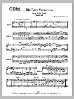 Easy Variations (6) On A Swiss Song, Woo 64 von Ludwig van Beethoven (Download) 