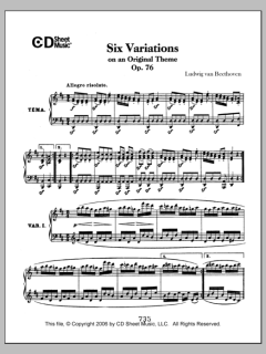 Variations (6) On An Original Theme, Op. 76 von Ludwig van Beethoven (Download) 