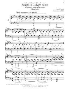 Piano Sonata No. 14 In C-Sharp Minor, Op. 27, No. 2 "Moonlight" von Ludwig van Beethoven (Download) 