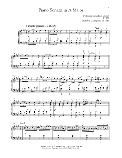 Piano Sonata In A Major, K. 331 von Wolfgang Amadeus Mozart (Download) 