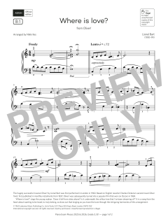 Where is love? (Grade 3, list B1, from the ABRSM Piano Syllabus 2025 & 2026) von Lionel Bart (Download) 