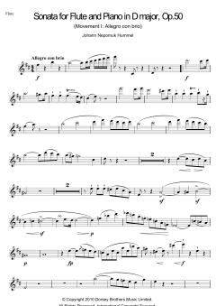 Sonata For Flute And Piano In D Major, Op.50 von Johann Nepomuk Hummel (Download) 