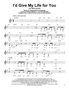 I'd Give My Life For You von Alain Boublil (Download) 