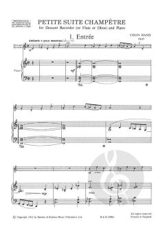 Petite Suite Champêtre op. 67 von Colin Hand für Flöte (Blockflöte, Oboe) und Klavier im Alle Noten Shop kaufen