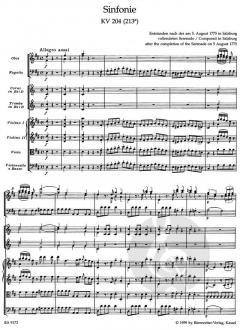 Sinfonie in D-Dur nach der Serenade KV 204 (213a) von Wolfgang Amadeus Mozart 