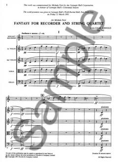 Fantasy For Recorder And String Quartet Op. 140 von Malcolm Arnold 
