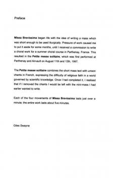 Missa Brevissima von Giles Swayne 