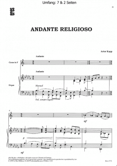 Andante religioso (Horn in F und Orgel) von Artur Kapp für Horn und Orgel