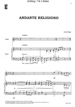 Andante religioso (Vl. und Orgel) von Artur Kapp 