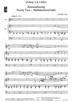 Zweiundvierzig (Oboe, Orgel) von Peeter Vähi im Alle Noten Shop kaufen