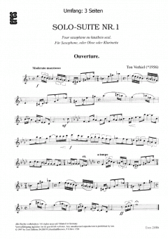 Solo-Suite Nr. 1 (Saxophon oder Oboe oder Klarinette) von Ton Verhiel 